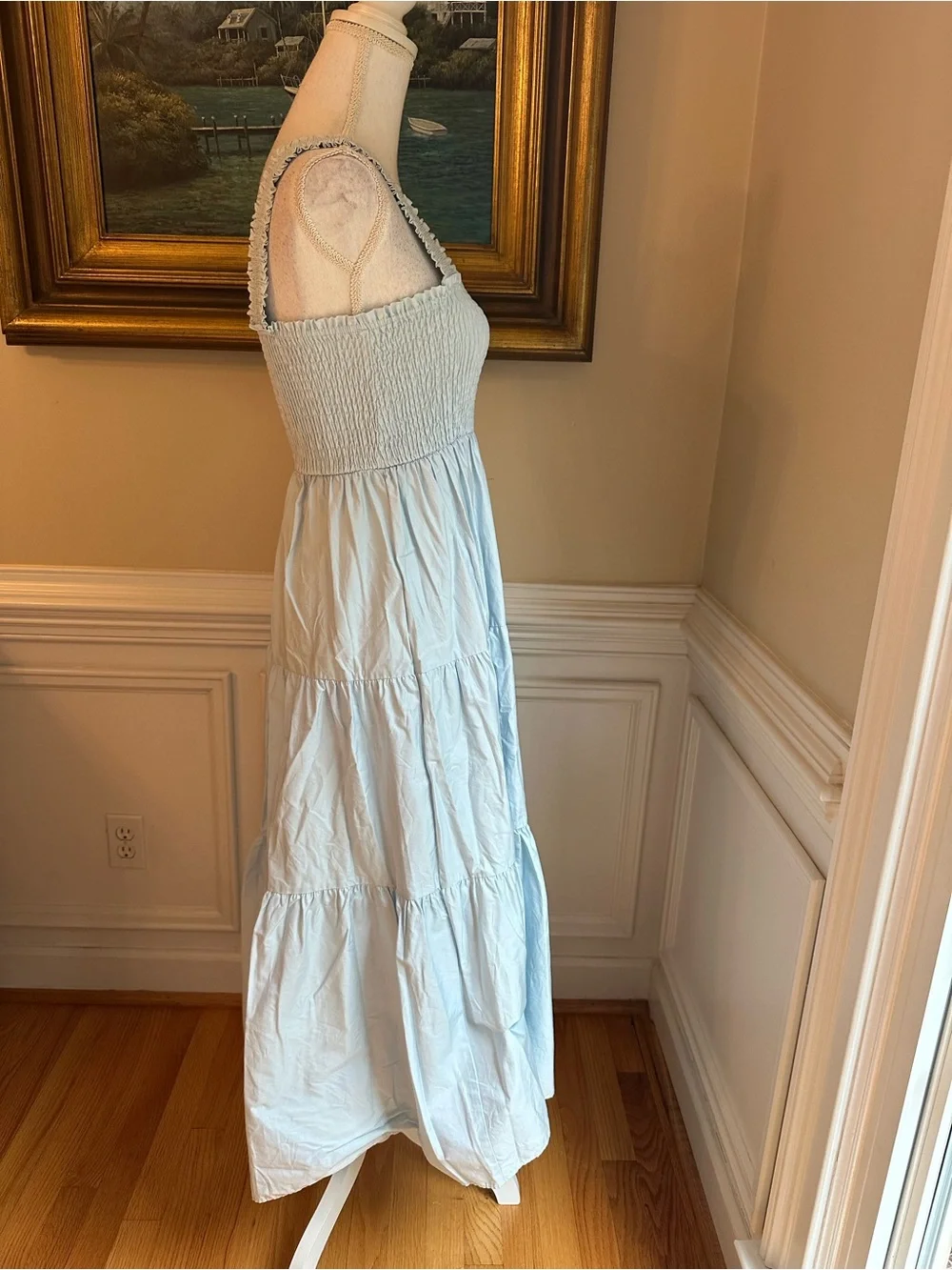 ZARA Light Blue Smocked Tiered Midi Maxi Dress